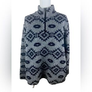 Wrangler Men’s Sherpa Quarter Zip Pullover Gray Aztec Print Size Large